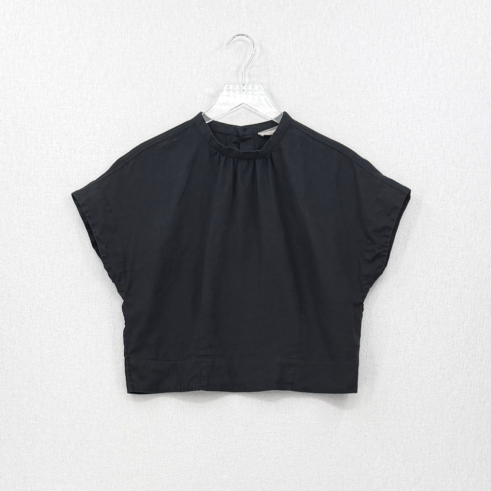 EVERLANE The Linen Drape Top Womens 2 Black Cap Sleeve High Neck Casual Resort - Picture 2 of 13